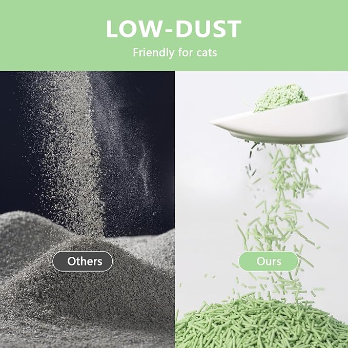 Tofu Cat Litter - Strong Clumping, Ultra Absorbent, Odor Control, Flushable, Low Tracking, Low Dust Tofu Litter Pellets 4 Packs/24LB (Green Tea)