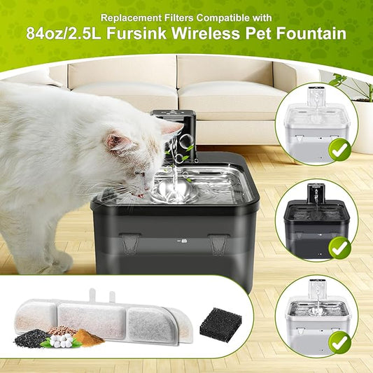 12 Packs Replacement Filters for 84oz/2.5L Fursink Pet Water Fountain, ZEKIRY Cat Water Fountain Filter, Triple Filtration Pet Fountain Filter Replacement(12 Filters & 12 Sponges)