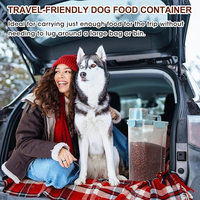 TBMax Dog Food Storage Container 5-7 lbs, Airtight Cat Food Container with Large Spout & Measuring Cup, Pet Food Storage Dispenser for Kibble Storage, Dog Treat Bird Seed Container -Light Blue