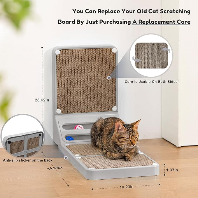 Cat Scratching Board Kitten Scratching Ball Wall Scratchers for Indoor Cats L Shaped Cat Scratcher Cats with Scratcher Pads Grey