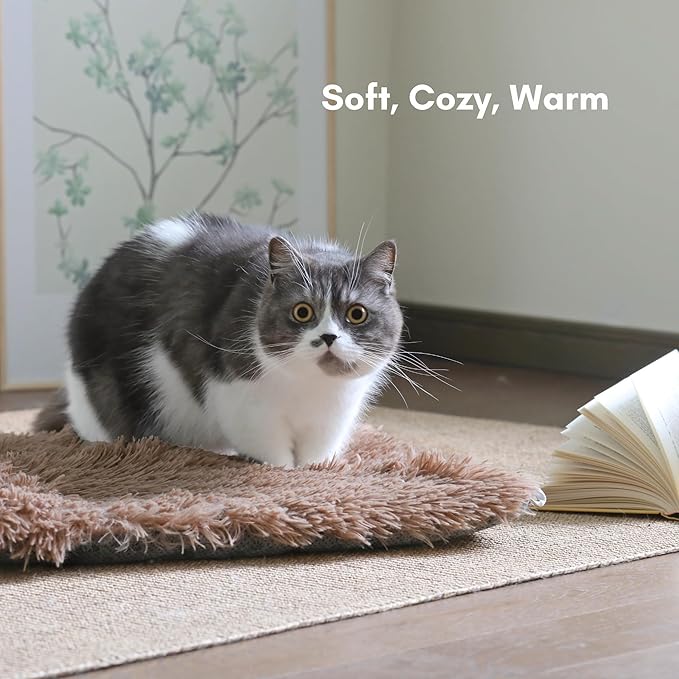 Self Warming Mat, 24''*20'' Non-Skid Thermal Pet Mat, Washable Outdoor Insulation for Cat House, Carrier Cat Bed, Brown