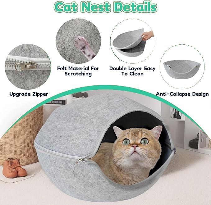 Donut Cat Tunnel Bed Peekaboo Cat Cave for Large Cats Up to 30 Lbs, Kitty Interactive Playing Tent House for Multiple Cats,Detachable,Scratch Resistant (2 in 1 Gray, Medium - 20 Inch Diameter)