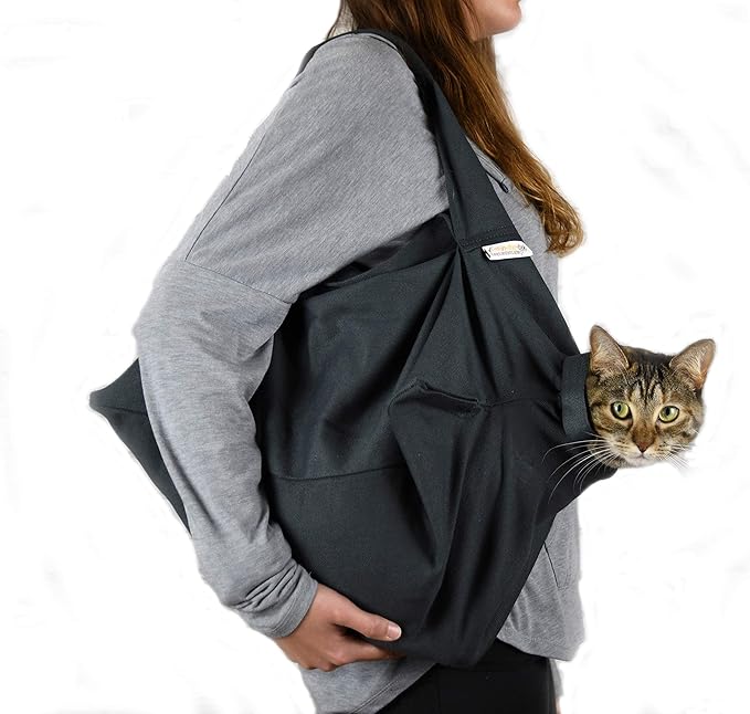 Cozy Comfort Carrier - Large Charcoal Grey Cat Carrier Bag, Soft Cat Carrier and Cat Wrap for Nail Clipping, Vet Visits, Medication Administration, Dental Care, and Traveling