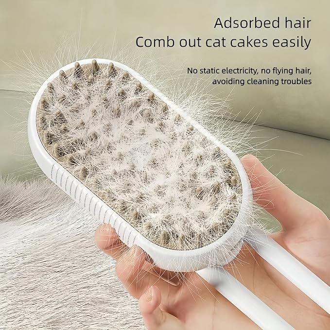 Cat Steam Brush for Shedding, 4 in 1 Cat Steam Brush for Massaging and Cleaning Shedding Pets, Anti Static Pet Hair Cleaning Comb, for Long and Short Hair Cats and Dogs Grooming Tool (White)