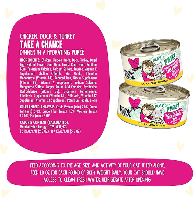 Weruva B.F.F. Play - Best Feline Friend Paté Lovers, Aw Yeah!, Chicken, Duck & Turkey Take a Chance with Chicken, Duck & Turkey, 2.8oz Can (Pack of 12)
