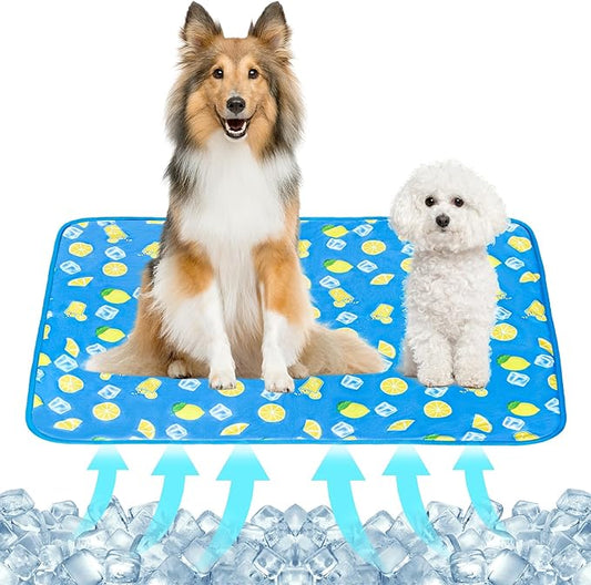 NACOCO Summer Pet Cooling Mat - Cat Dog Cushion Pad Sleeping Cool Lemon Comfortable Soft for Pets Kids and Adults (Dark Blue Lemon, L)