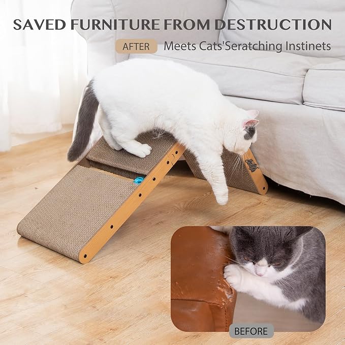 Cat Scratcher Scratching Post with 2 Cat Ball Toy Track Scratchers for Indoor Cats Scratching Board Cardboard L Shaped Scratch Pad for Cats as Beds & Furniture