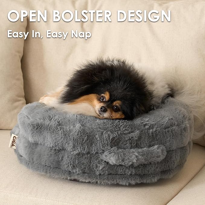 EHEYCIGA Extra Small Dog Bed and Cat Couch for Puppy and Kitten - Fluffy Faux Rabbit Fur Pet Sofa with Washable Removable Cover, Waterproof and Non-Slip, 20 Inch Grey