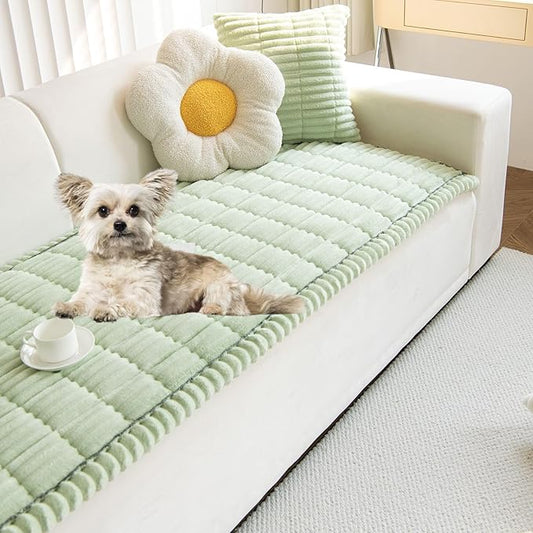 Faux Fur Plush Dog Couch Cover 3D Stripe Fuzzy Sofa Cover Non-Slip Fluffy Dog Bed Cover Pet Blanket Sofa Couch Furniture Protector for Puppy Large Dog Cat (Green,28"x35")