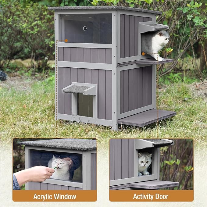 Gutinneen Cat House Feral Kitty Shelter Ourdoor & Indoor Cat Cage with Waterproof Roof, 2 Large Side Doors