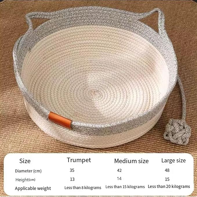 Stimulicat Cat Bed, Stimulicat Handwoven Cat Basket, Foldable Round Cotton Rope Cats Beds with Toy Tail and Built-in Scratching Pad, Scratch Resistance Easy to Clean (Green, Medium)