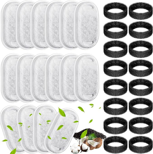 Hoolerry 32 Pcs Cat Fountain Filter Includes 16 Pet Replacement Filters 16 Sponges Compatible with Stainless Steel Pet Water Dispenser 108oz/3liter, 67oz/2liter