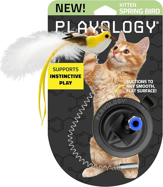 Playology Cat Toy Suction Cup Spring Bird | Interactive Toy with Lifelike Feather Bird | Secure Suction Cup with Unpredictable Movement | Perfect for Active Indoor Cats