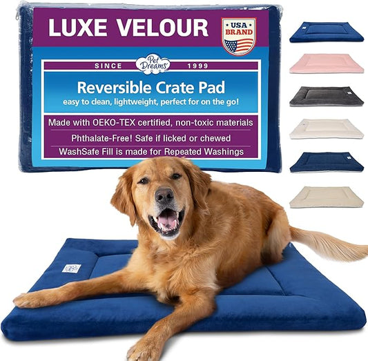 Pet Dreams Dog Crate Pad - Washable Kennel Mat, Crate Pads for Dog Cages, Non-Toxic, Flat Indoor Cat Bed, Fits iCrate 18, 24, 30, 36, 42, 48 Inches (Blue, Small, 24")