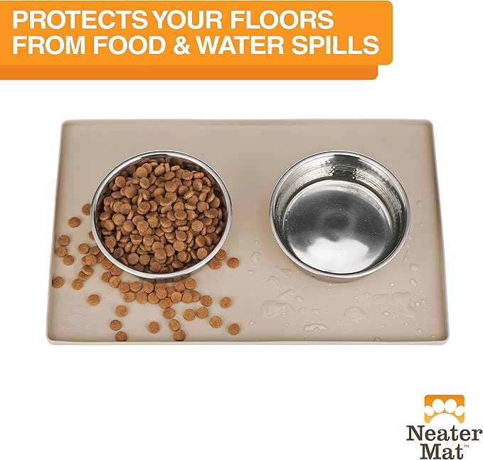 Neater Pet Brands Neater Mat Pet Mats for Food and Water, Cat & Dog Bowl Mat Waterproof Silicone, Feeding Tray, Dog Food Mats for Floors, Placemat w/Raised Edge for Under Bowls, 32" x 24", Cappuccino