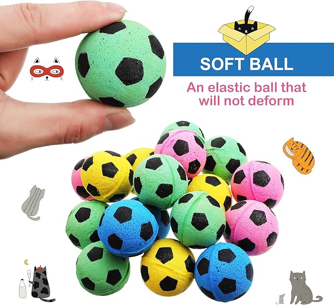 Skylety 32 Pieces Cat Soccer Balls Foam Sponge Football Cat Interactive Cats Soccer Toy Sports Ball for Kitten Pet