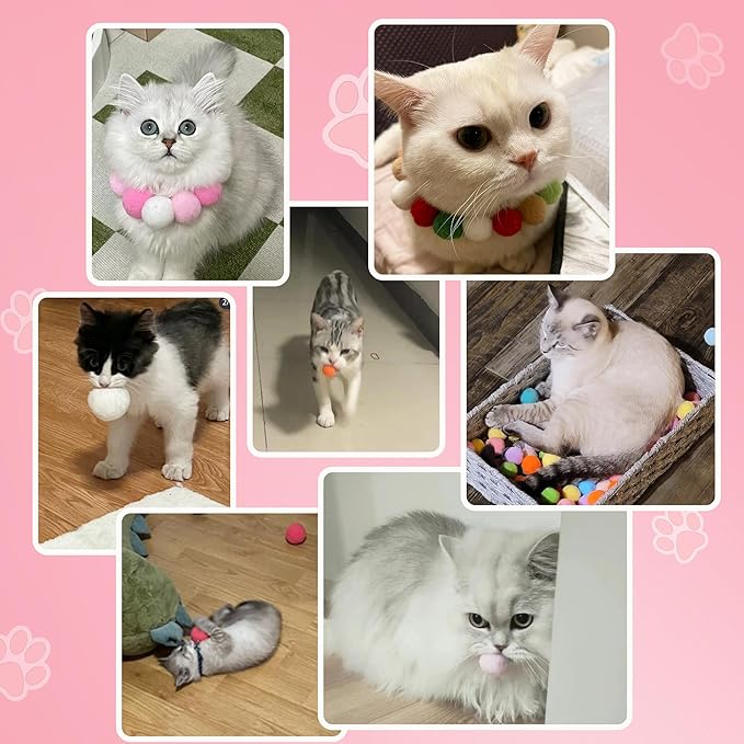 Soft Pom Pom Cat Toys - Plush Interactive Balls for Kittens & Indoor Cats, DIY Craft Decorations - Multi-Purpose Play, Training & Sensory Enrichment(1.6inches 20pcs)