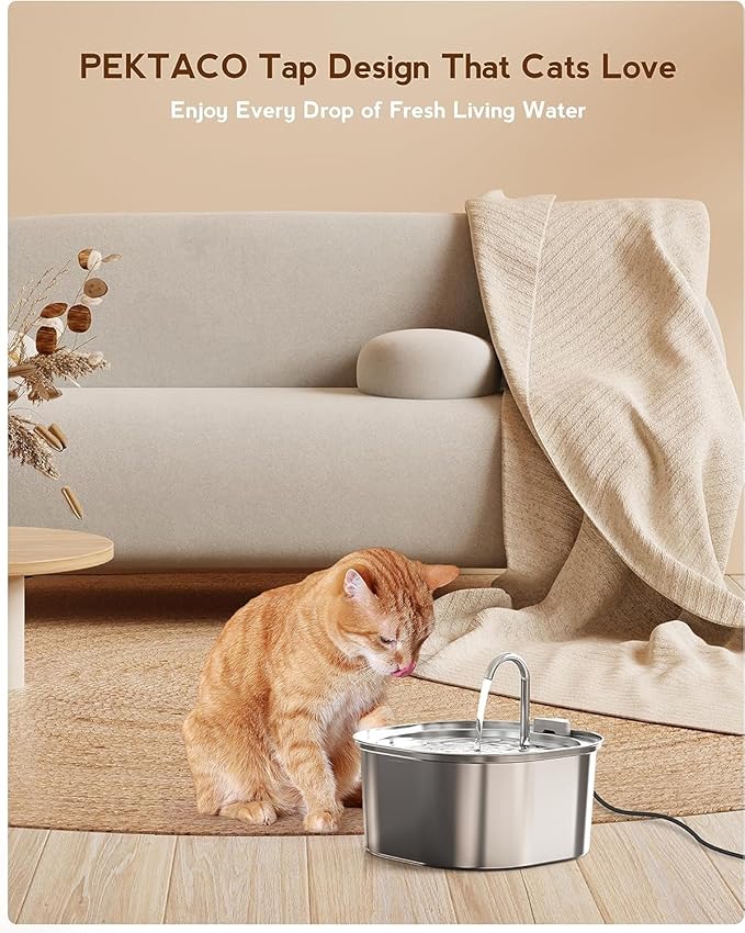 Cat Water Fountain, 3.2L/108oz Stainless Steel Pet Water Fountain for Cats/Dogs Indoor, Dog Drinking Dispenser Metal Kitty Spout with 6 Replacement Filters