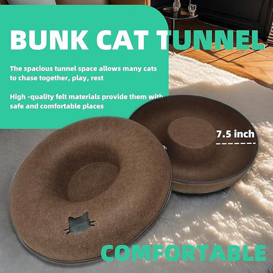 Donut Cat Tunnel Bed Peekaboo Cat Cave for Large Cats Up to 30 Lbs, Kitty Interactive Playing Tent House for Multiple Cats,Detachable,Scratch Resistant (Brown, Medium - 20 Inch Diameter)