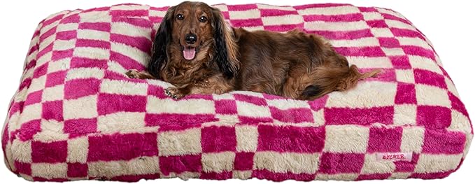 DBD3001H-M Mabel 35" x 23" Designer Modern Ultra Soft Reversible Plush Rectangular Pet Bed with Washable Cover, Raspberry Check