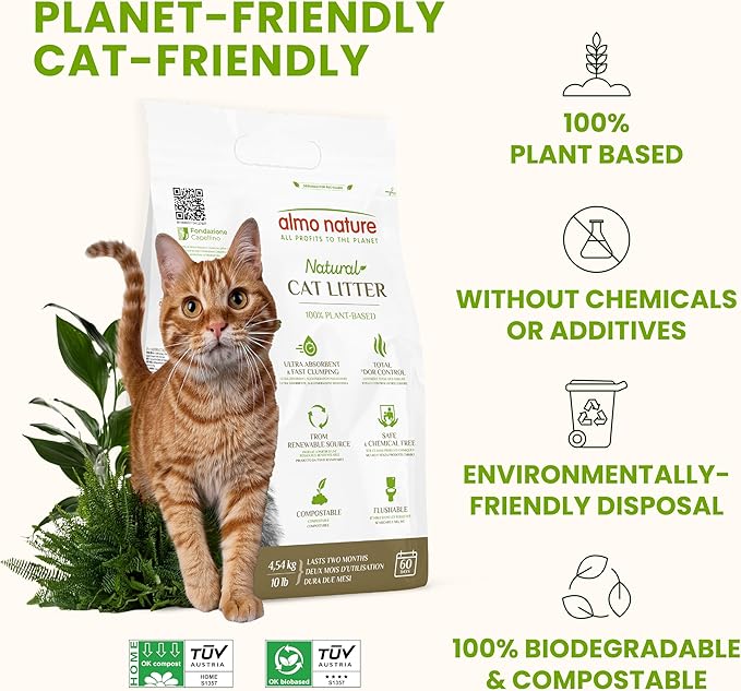 Natural Unscented Cat Litter - 10 lbs - Plant-Based, Clumping, Biodegradable, Non-Toxic, Compostable, Eco-Friendly, Odor Control, Low Dust, Safe for Cats & Kittens. (Pack of 2)