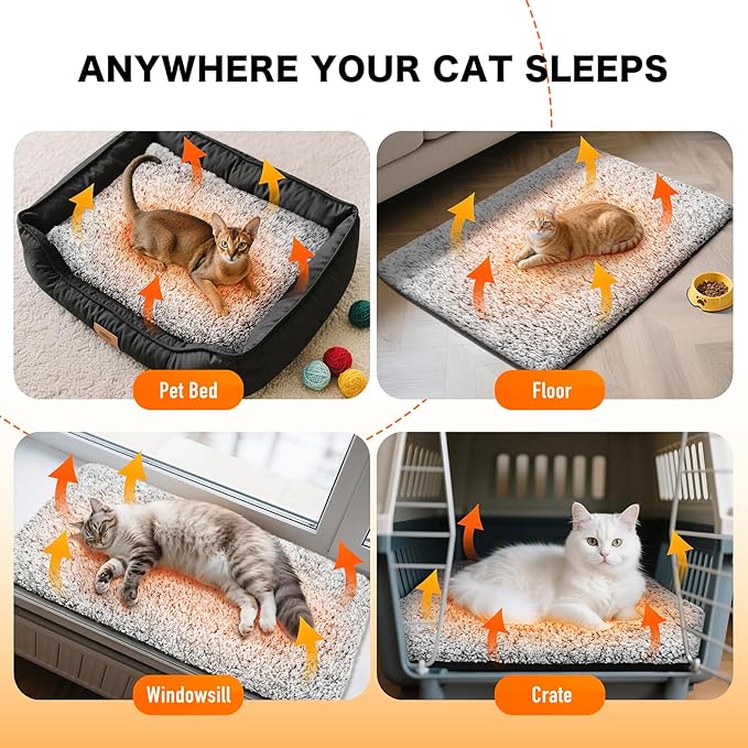 Self Warming Cat Bed, Heated Cat Bed, 2.0 Upgraded Dual-Layer Thermal Foil Heating Pad, Plush Self-Heating Pet Mat for Crate, Floor, with Removable Washable Cover, Non-Slip, 15"x19"