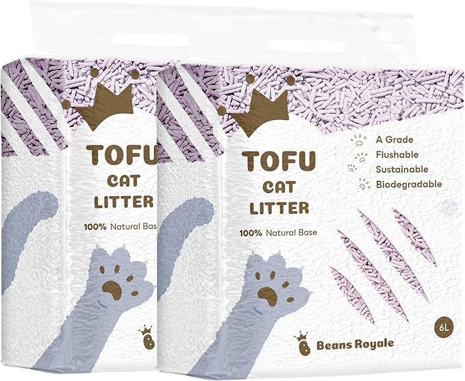 2pcs Pack (6L x 2) Tofu Cat Litter, Clumping Kitty Litter, Flushable,Pea Fiber,Dust Free, Odor Control, Low Tracking, Lightweight (Lavender 3mm)