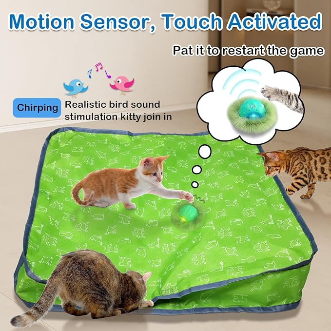Interactive Cat Toys for Indoor Cats,Automatic Moving Cat Ball in Pouch,Chirping Stimulation,Hide-n-Seek Chase Exercise Game,Motion Activate,Rechargeable Kitten Toys