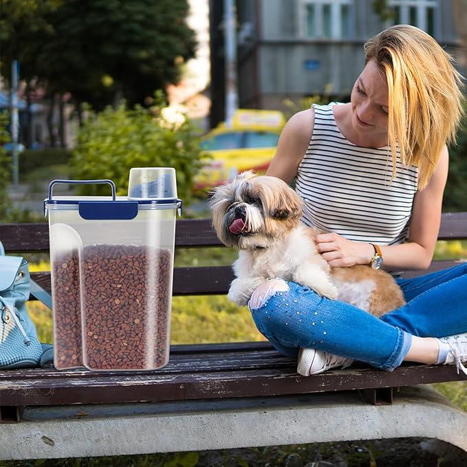 5Lbs Airtight Dog Food Container,Cat Storage Bin, Pet Dispenser BPA-FreeTranslucent Body Upgraded large nozzle for Small Animal Kibble, Bird Bird Seed, Oatmeal, Rice, Flour, Brown Sugart-Royal Blue