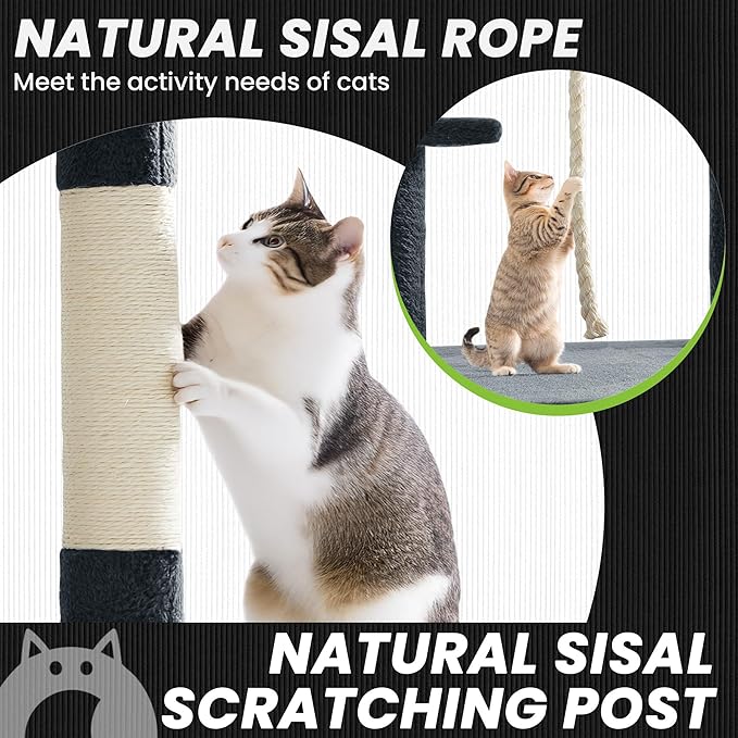 59 Inch Cat Tree Tower, Multi-Level Large Cat Tree for Indoor with Super Large Bed, Hammocks, Scratching Posts, Dangling Ball, Cat Furniture, Activity Center