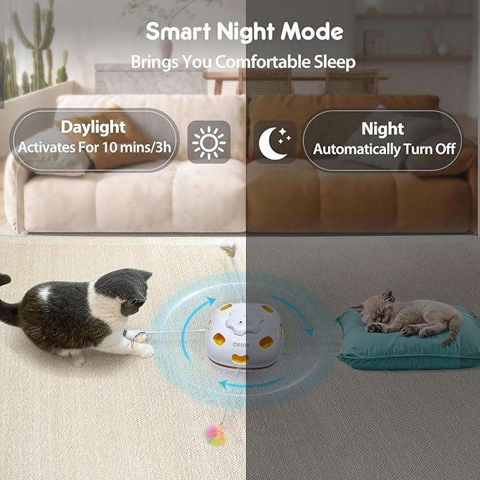 ORSDA Cat Toys, 4 in 1 Interactive Automatic Kitten Toy for Indoor Cats, Rechargeable Electric Moving Ambush Feather Mice Whack-A-Mole, Hide and Seek, Chase Feather for Kitty for Kicker Adult Cat