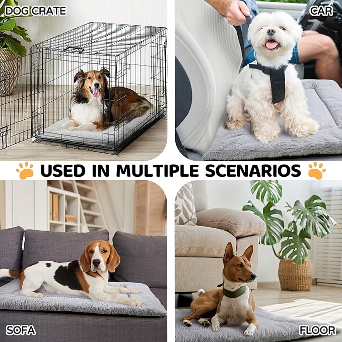 Dog Beds Crate Pad for Medium/Large Dogs, Ultra Soft Faux Fur Dog Bed for Crate, Washable & Anti-Slip Kennel Pad Pillow Cushion for Dogs Cozy Sleeping Mat (36" x 23", Grey
