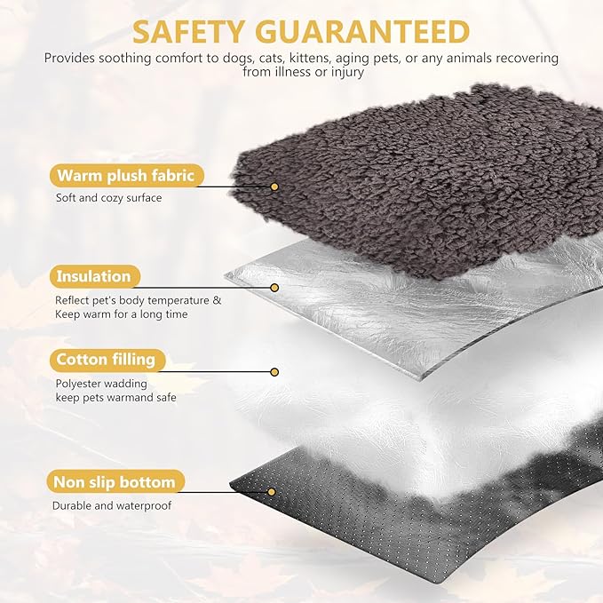 Self Warming Cat Bed Mat with U-Shaped Pillow -22"x18" Soft Thickened Thermal Cat Bed, Machine Washable Heat Retention Pad for Indoor Cats