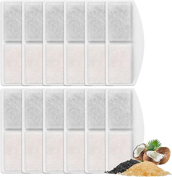 Pet Fountain Filter Replacement, 12 Packs Cat Water Fountain Filter Compatible with 100oz/3L Automatic Pet Fountain, Pet Fountain water Dispenser Carbon Filters
