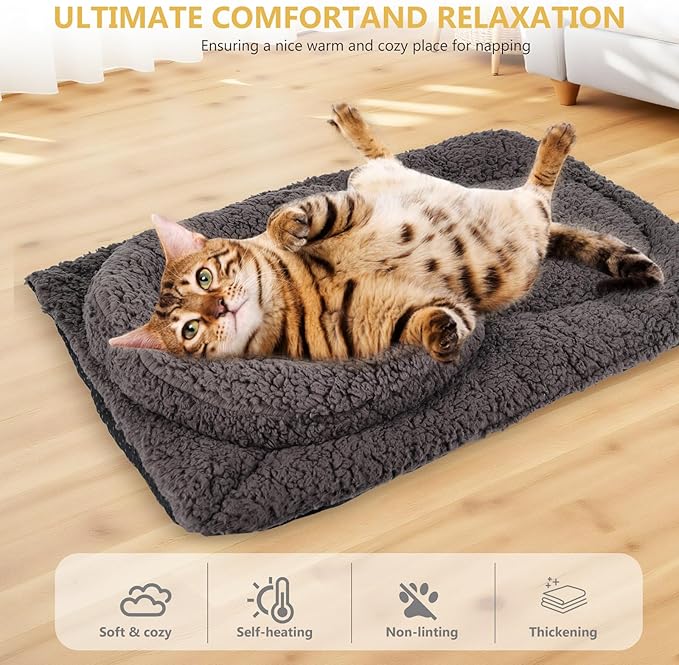 Self Warming Cat Bed Mat with U-Shaped Pillow -22"x18" Soft Thickened Thermal Cat Bed, Machine Washable Heat Retention Pad for Indoor Cats