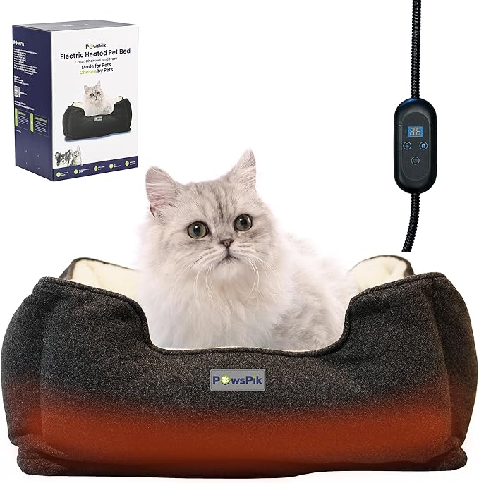 Heated Cat Bed, Heated Dog Bed for Pets Indoor, Electric Pet Bed Warmer for Cats and Dogs (Charcoal and Ivory)