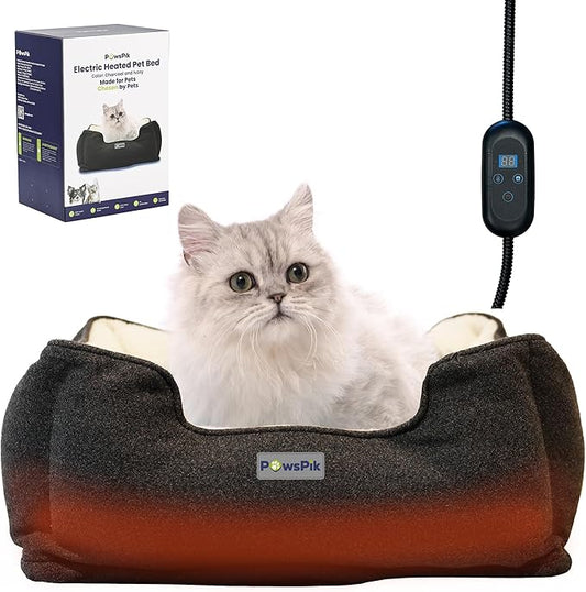 Heated Cat Bed, Heated Dog Bed for Pets Indoor, Electric Pet Bed Warmer for Cats and Dogs (Charcoal and Ivory)