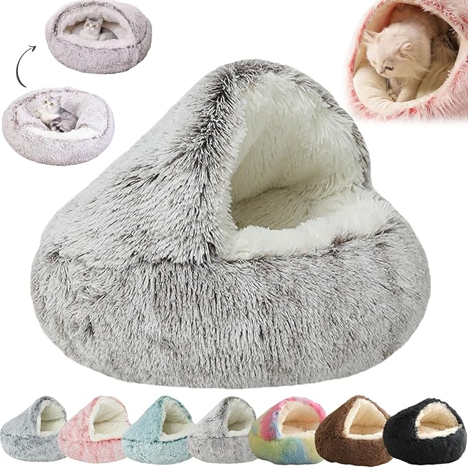 Lapcatz Nest Bed, Dogegis Dog Bed, Dogegis Covered Cat Bed, Cozynook Plush Pet Round Bed, Cat Beds for Indoor Cats Cave & Calming Dog Beds, Anti-Slip Washable Fluffy Dog Bed (Large-26in,Coffee)