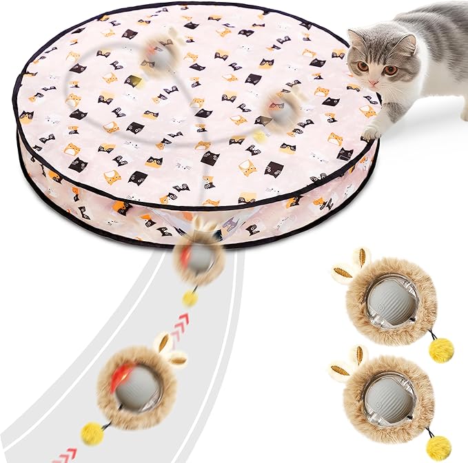 2 Packs Interactive Cat Toy Ball - Rechargeable Automatic Cat Toys for Indoor Cats, Self-Rolling Hunting Game Toy with Quiet Motor & USB-C Charging