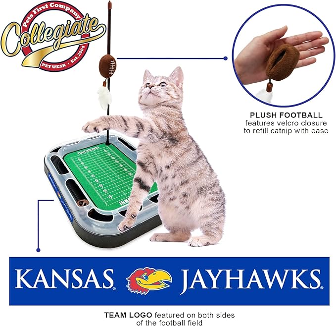 Pets First CAT Scratcher & Plush Football Toy with Catnip, Feather & Jingle Bell Interactive Ball Cat Chasing 5-in-1 Kitty Toy