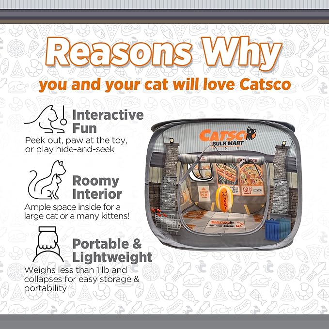 Capnip Cat House & Tent for Indoor Cats – Pop-Up Cat Tent House with Catnip Toy, Shopping Mart Theme for Cats & Kittens, Catsco Bulkmart