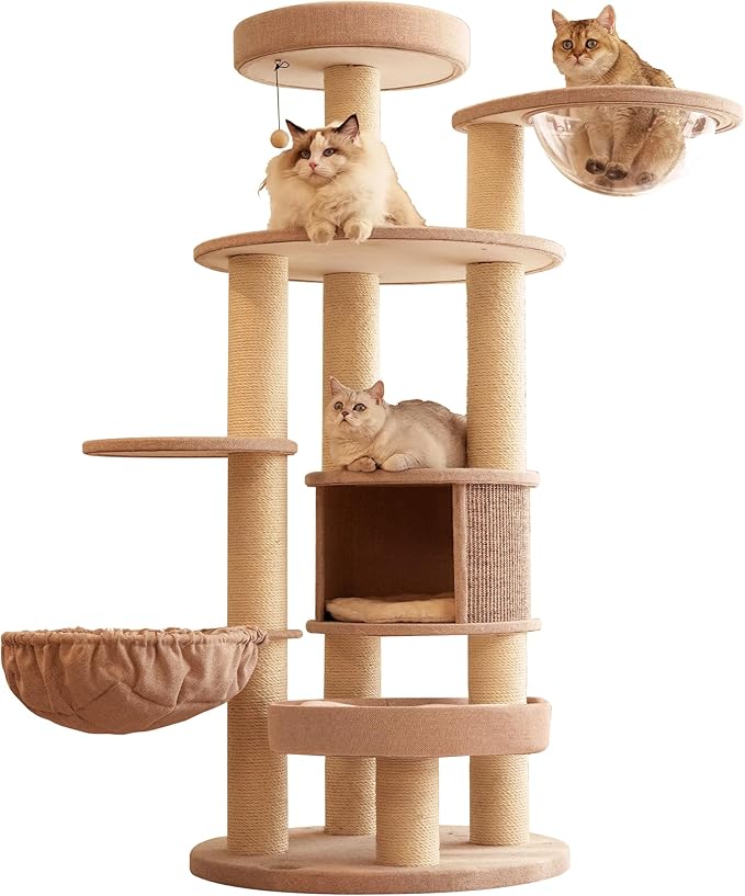 Extra Large Cat Tree for Maine Coon,65 Inches Tall Cat Tree Tower for Indoor Cats Large Adult 20 lbs,XXL Heavy Duty Luxury Sturdy Cat House with Big Hammock,Sisal Scratching Post,Condo