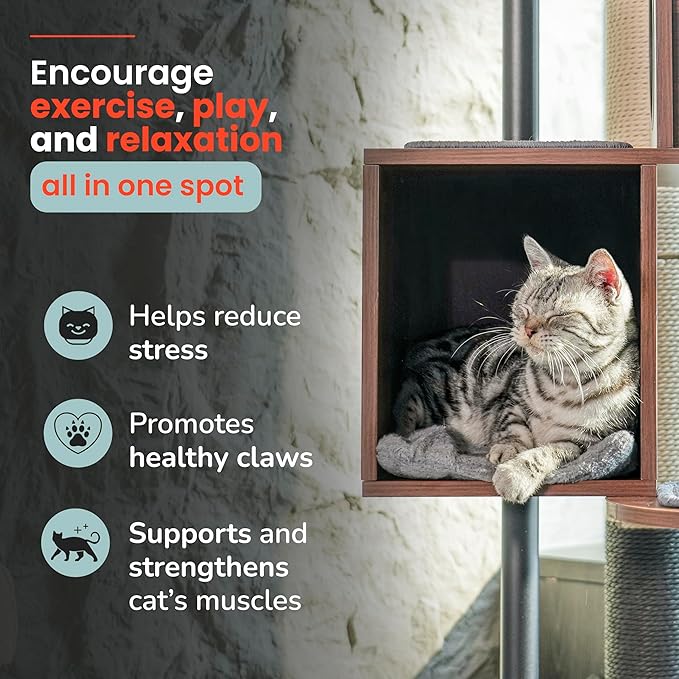 Modern Cat Tree-Sleek Wooden Furniture-Style Tower(60") Blends with Home Decor, Tallest Scratching Post(48"), 3 Cat Condos for Multi-Cat Harmony & Comfort