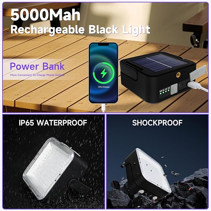 2 Pack Rechargeable Black Light, 60W 5000 mAh Dimmable UV Black Light, 100 LED 395 nM Ultraviolet Blacklight, for Dog Cat Pet Urine Stains Detection, Bed Bug, Scorpions, Bedroom, Camping, Outdoor