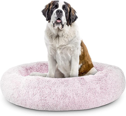 The Dog’s Bed Sound Sleep Original Donut Dog Bed, XXL Rose Pink Plush Removable Cover Calming Nest Bed, Veterinary Approved