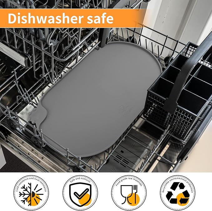 KPWACD Silicone Pet Placemat for Dogs and Cats, Non-Slip Waterproof Pet Feeding Bowl Mat Prevent Food and Water Overflow, High-Lips Puppy Dish Tray Mats Suitable for Large Medium Small Pets, Grey