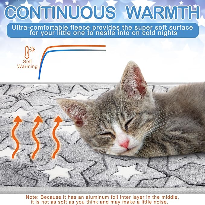 2 Pcs Warming Cat Pad Reflects Heating Dog Crate Self Warming Pad Gray Nursing Cat Blankets Bed Mat for Newborn Kittens Puppies Elder Dog Washable (Double Star,24 x 18)