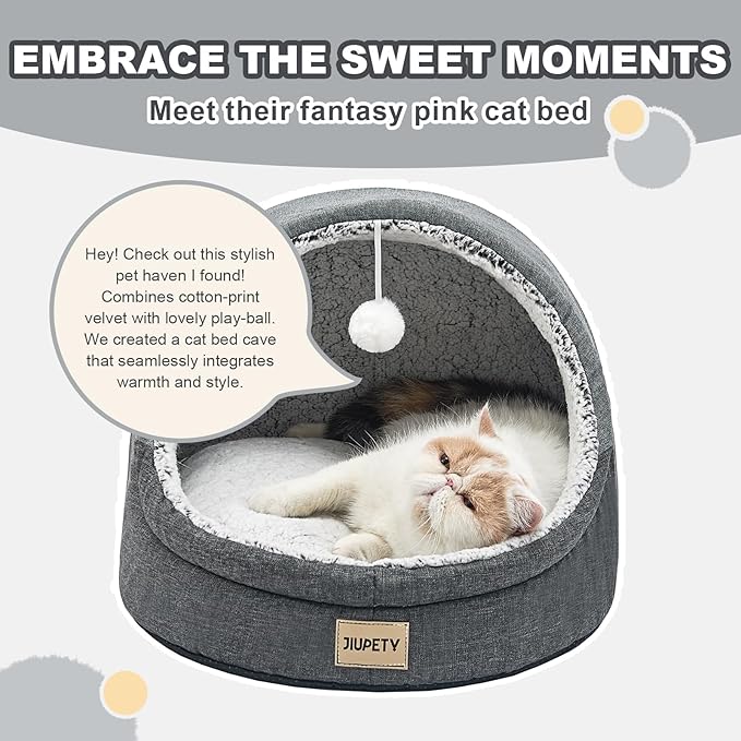 Jiupety Cute Cat Beds for Indoor Cats, Cat Cave Bed for Kittens, Burrowing Puppy Bed with Anti-Slip Bottom, Washable Removable Cushion, L(19"x17"x16"), Dark Gray