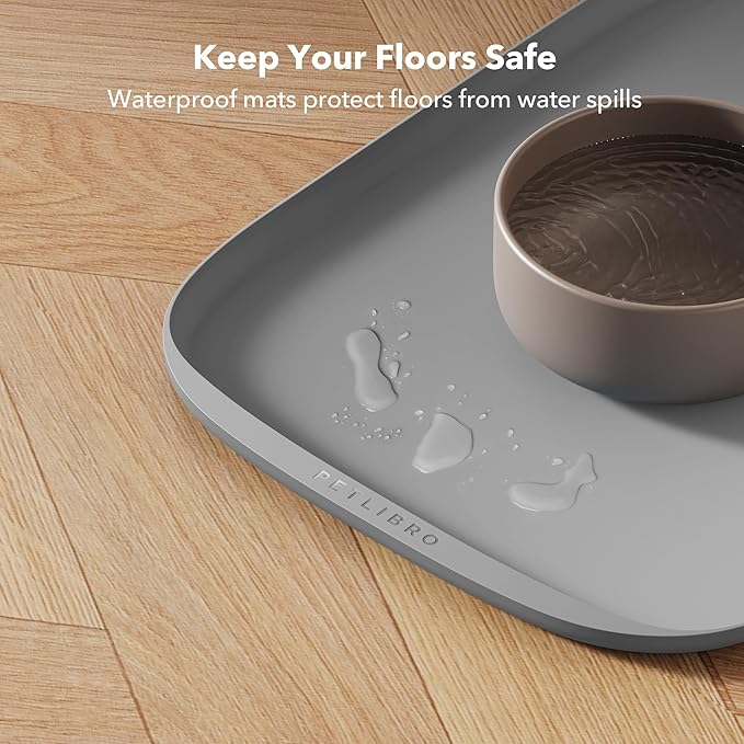 PETLIBRO Dog Food Mat, Safety Silicone Cat Food Mat for Feeder & Fountain, Waterproof Dog Bowl Mat, Raised Edge Spill Protection Floor, Cove Feeding Mat for AF005, AF103 Single Tray, 17.7"x12"