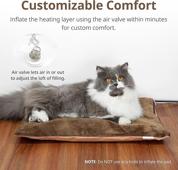Outdoor Heated Cat Bed, Soft Pet Heating Pad with Steel-Wrapped Cord, Outside Pet Warmer for Feral Cats and Dogs, 19.7" x 15.7", 40 Watts